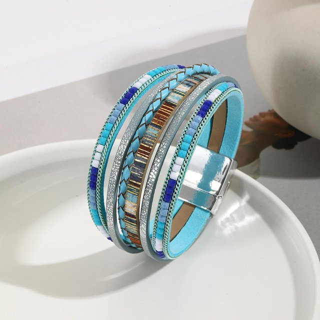 Mehrschichtiges Lederarmband, Vintage, Bunt, Unisex - Bild 1