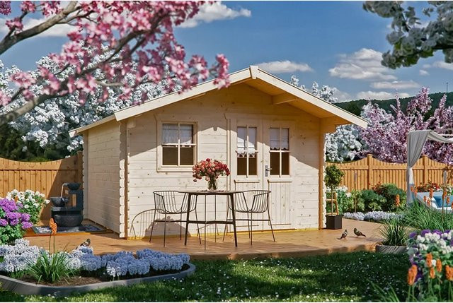 Skan Holz Gartenhaus Malaga aus Holz in Beige mit Boden und Dachpappe B/H/T: 380 x 258 x 340 cm - Bild 1