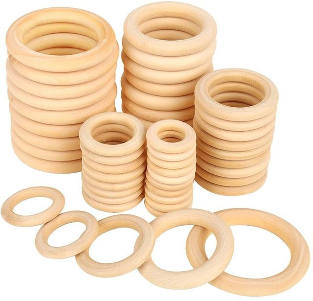 20 Stück unbehandelte Holzringe aus Naturholz in Beige für DIY-Makramee und Bastelschmuck, Durchmesser: 50 mm - Bild 1