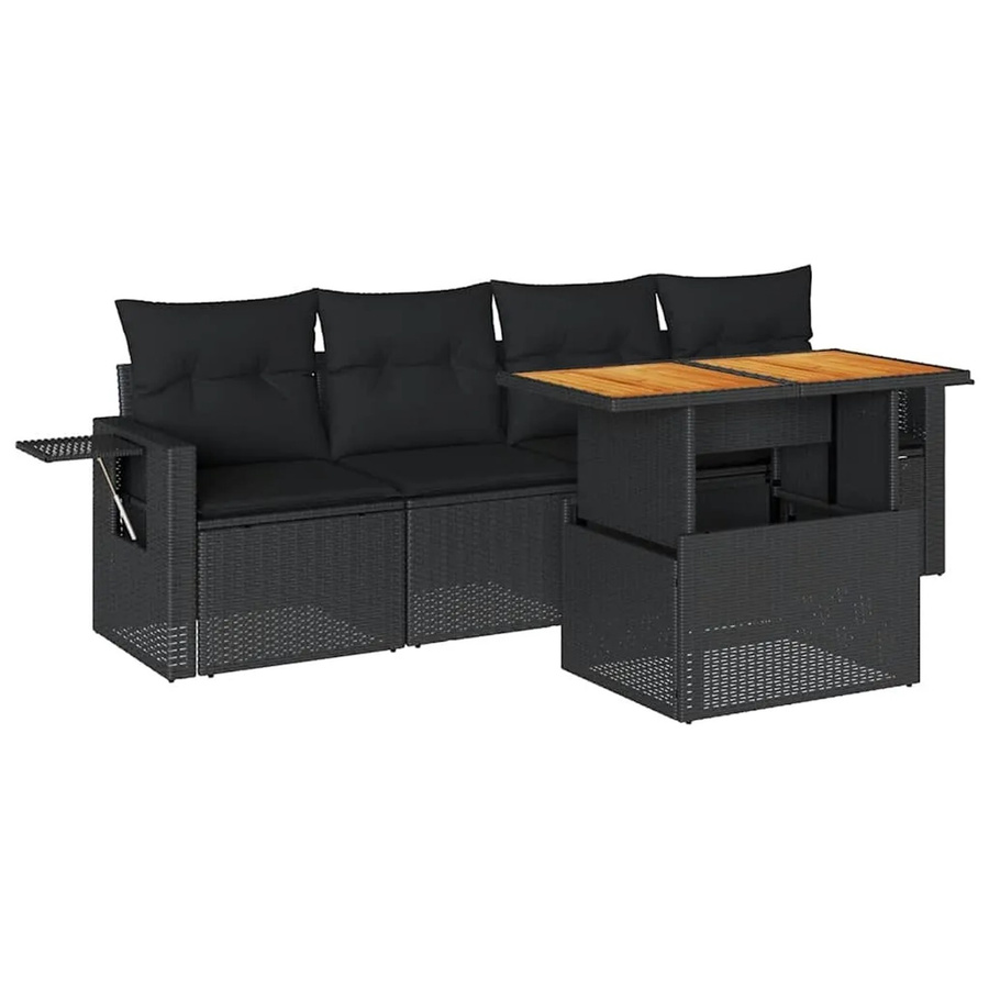 vidaXL 5-teilige Garten-Sofagarnitur aus Poly-Rattan mit Kissen in Schwarz - Bild 2