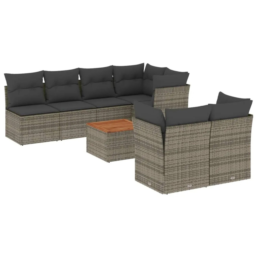 vidaXL 6-tlg Garten-Sofagarnitur aus Poly Rattan und Akazienholz in Grau mit Kissen Modell 106 - Bild 2