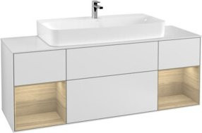 V&B Waschtischunterschrank Finion mit Wandbeleuchtung, Eichenfurnier und weiß matt lackiert, Breite: 160 cm, Tiefe: 50,1 cm, Höhe: 50,1 cm - Bild 1