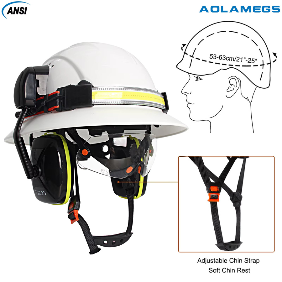 Aolamegs Industriearbeitshelm mit Stirnlampe, Schutzbrille und Ohrenschützern, CE-zertifizierter Sicherheitshelm mit voller Krempe und atmungsaktiver Konstruktion - Bild 4