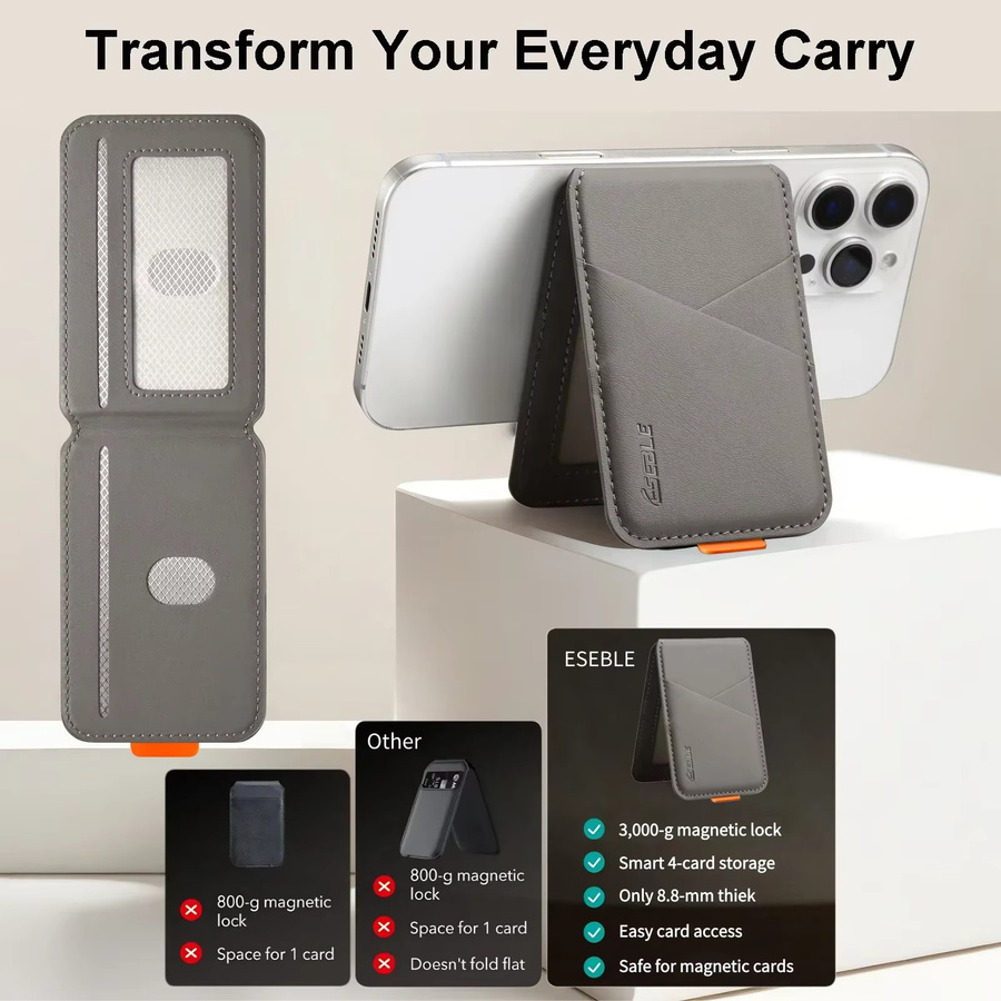 Eseble MagSafe Magnetischer Kartenhalter aus Leder für iPhone 14 13 15 16 17 Pro Max Plus in Weiß mit RFID-Schutz - Bild 3