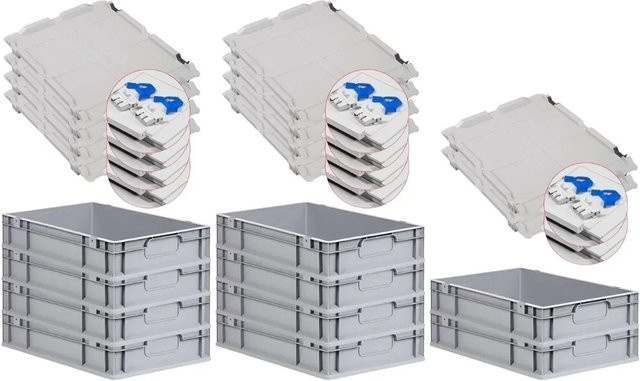 PROREGAL Spar Set 10x Eurobox Nextgen Economy mit Scharnierdeckel und blauen Schiebeschnappverschlüssen, Farbe: Blau/Grau, H x B x T: 12 x 40 x 60 cm, 23 Liter - Bild 1