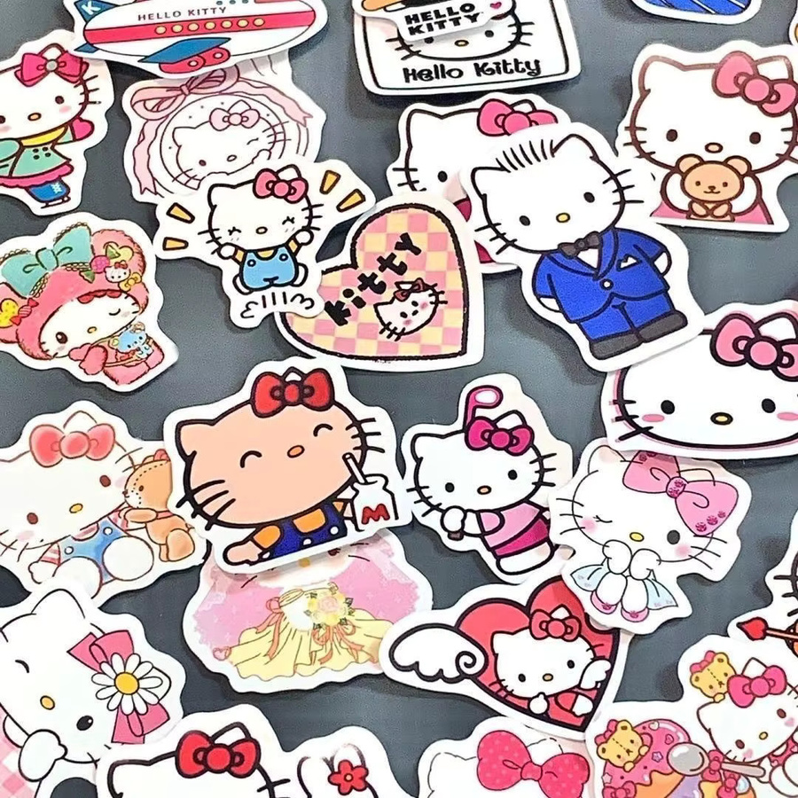 Sanrio Hello Kitty Aufkleber-Set mit 60 Stück, bunte und wasserfeste Kawaii Cartoon Aufkleber für Kinder zum DIY-Gestalten von Tagebüchern und Sammelalben, Multicolor - Bild 4