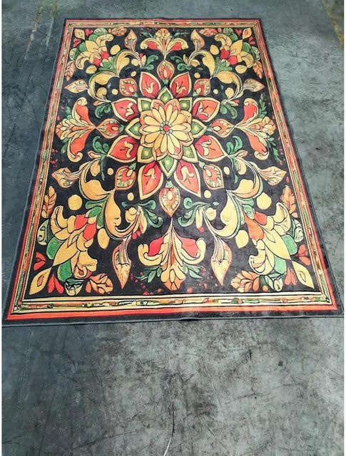 Karpetti Blumen Teppich mit Blumenmuster in Orange Grün Schwarz für Wohnzimmer und Schlafzimmer B/B: 60 x 90 cm - Bild 1