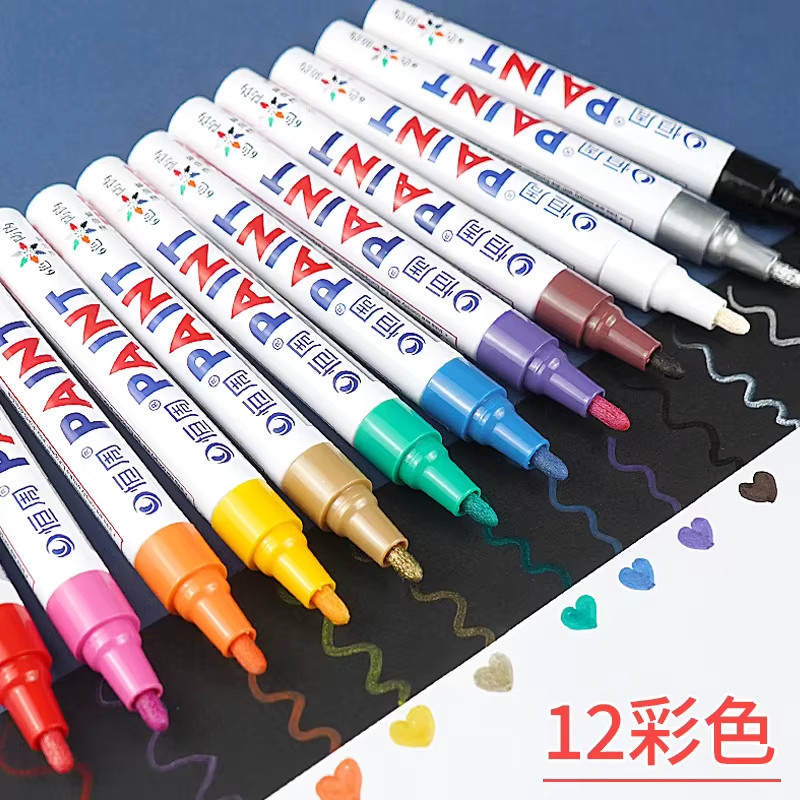 Etercycle Lackstift Set mit 12 Farben, Ölbasierter Permanent-Markierstift für Auto und Reifen, Wasserfest und Schnelltrocknend, Multicolour - Bild 4
