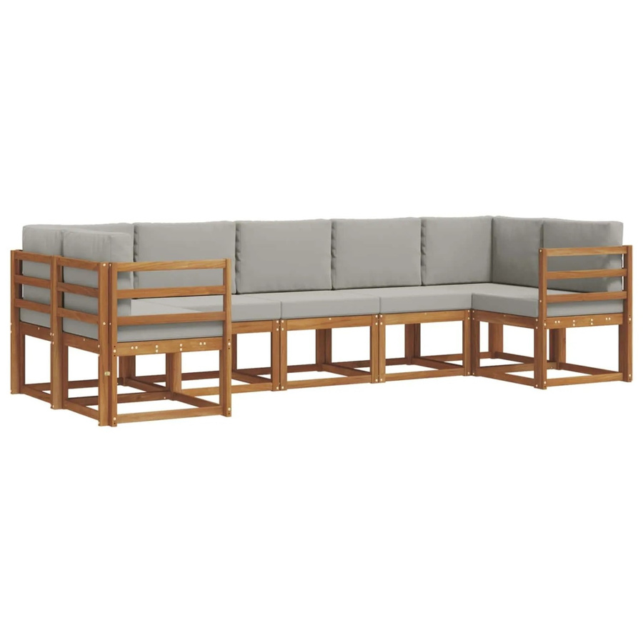 vidaXL Outdoor-Sofagarnitur 7-teilig aus Akazienholz mit Kissen in Natur und Grau - Bild 2
