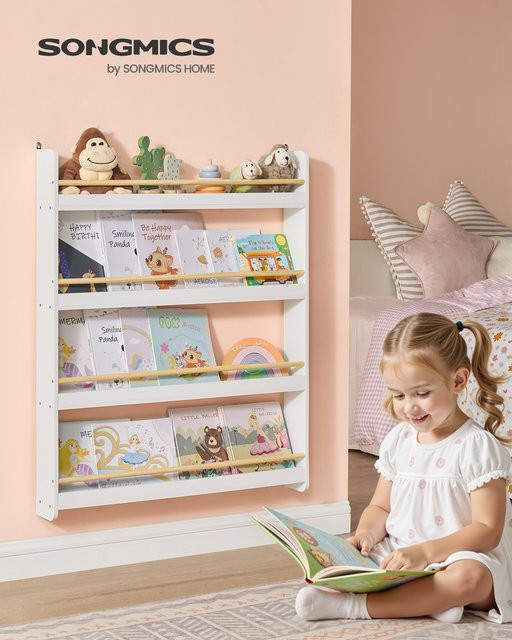 SONGMICS Kinderregal mit 4 Ebenen als Wandregal für das Kinderzimmer in Weiß und Multicolour - Bild 1