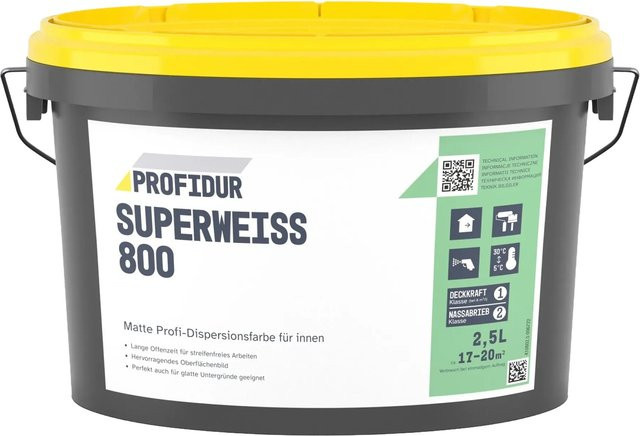 Profidur Superweiß 800 Dispersionsfarbe, Weiß, 2,5 l - Bild 1