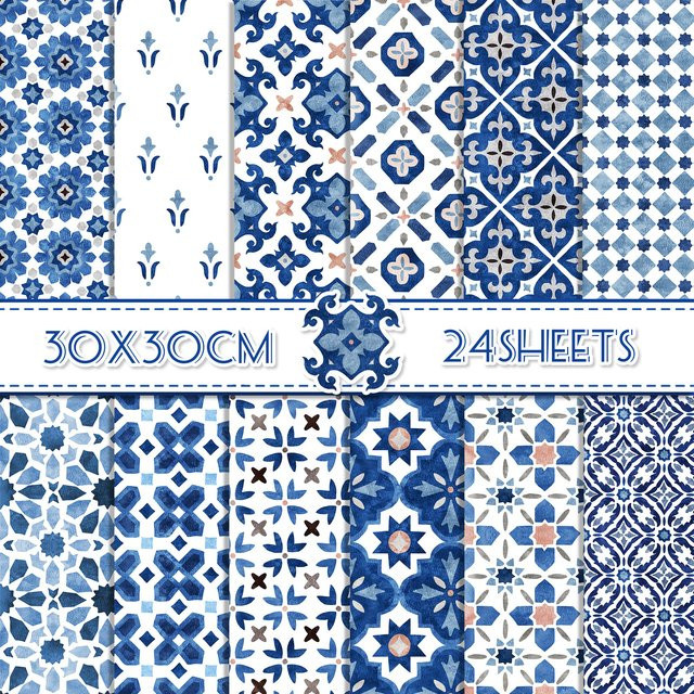 24 Stück Mandala Bastelpapier für Scrapbooking und Origami in Blau, B/B: 30 x 30 cm - Bild 1