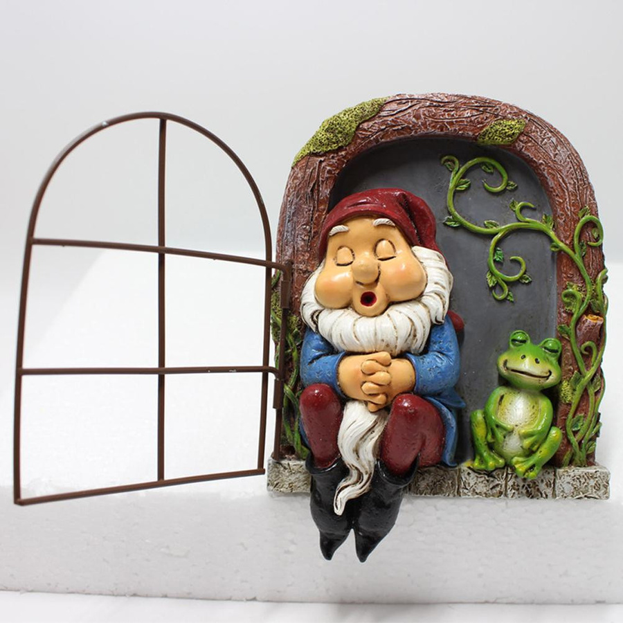 Gnom Mini Garten Skulptur aus Harz als Outdoor Ornament und Dekoration für Fenster oder Schlafen - Bild 6