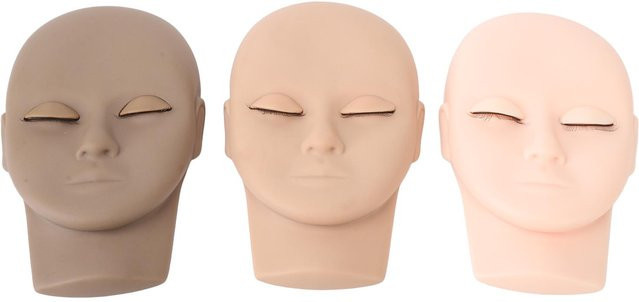 Wimpern Verlängerung Gesicht Mannequin, 3 Stück, Dunkelbraun, Beige - Bild 1