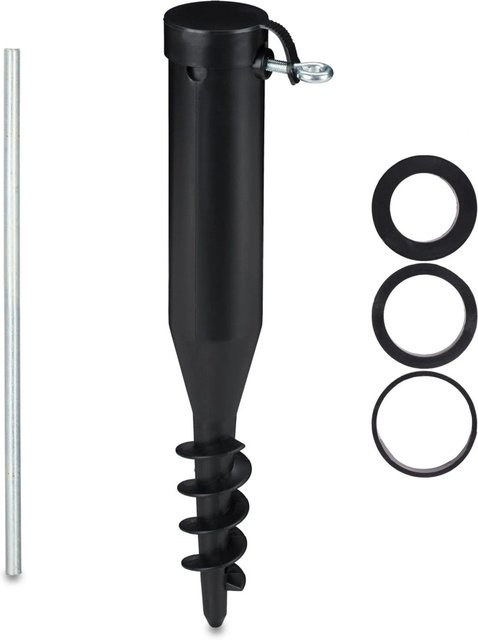 Relaxdays Bodenhülse für Sonnenschirm oder Wäschespinne aus Metall und PP mit Drehstange, Schwarz, Höhe: 41 cm, Durchmesser: 6 cm - Bild 1