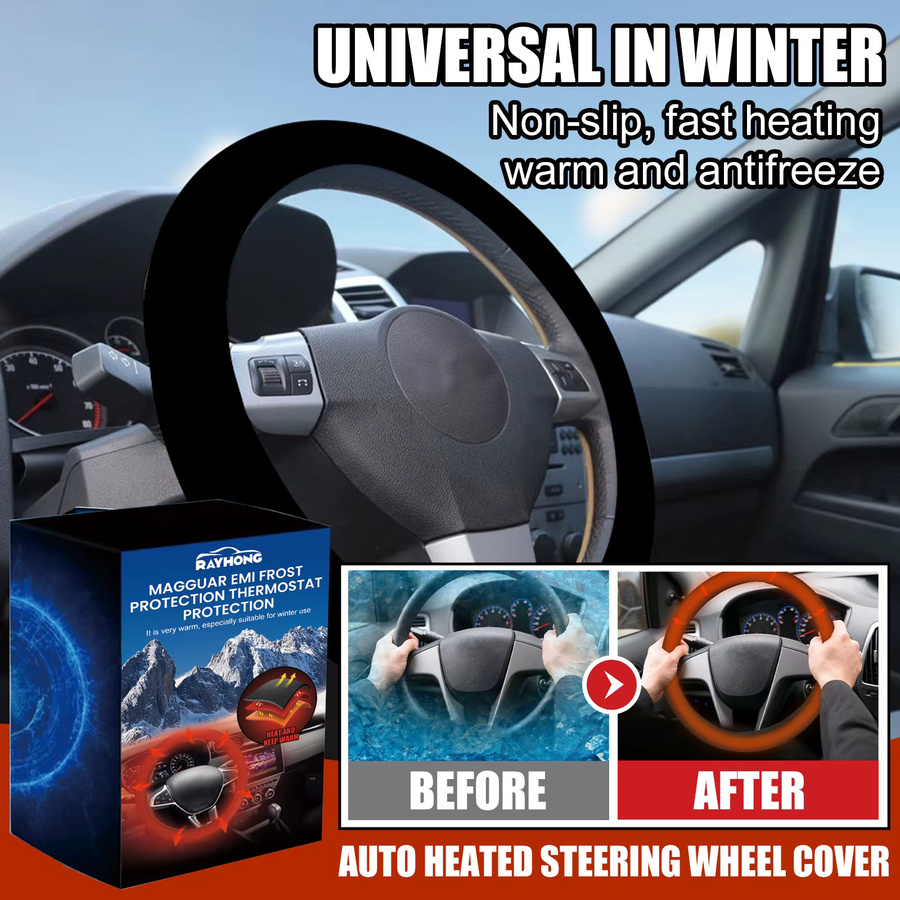 Beheizbare Lenkradabdeckung in Schwarz für 12V Autos mit Anti-Slip-Funktion als Winter-Zubehör zur Handwärmung - Bild 3
