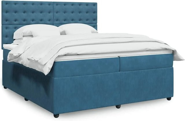 vidaXL Boxspringbett mit Matratze in Blau, Hybridbett aus Samt mit LED-Unterbettbeleuchtung und USB-Anschluss, B/T/H: 200 x 200 x 140,5 cm - Bild 1