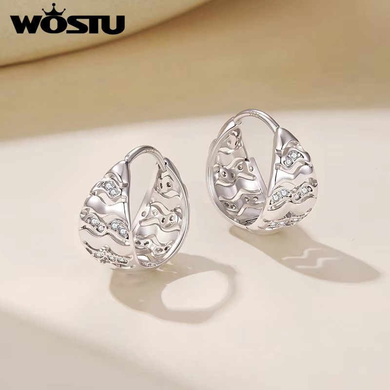 WOSTU Huggies-Ohrringe, platinierte, gewellte Zirkon, Damen - Bild 2