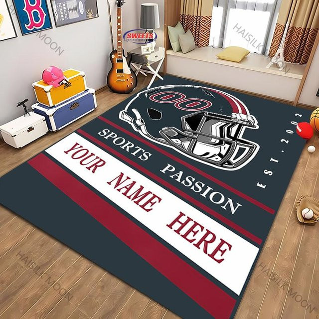 Personalisierter Fußballteppich von INISO mit Name und Nummer, bunter Sportteppich aus Polyester für Wohnzimmer, Schlafzimmer oder Balkon, B/H: 60 x 40 cm - Bild 1