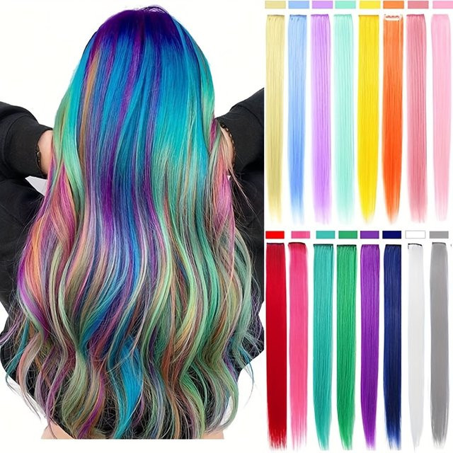 JIAMEISI Haarverlängerung, Regenbogen, bunt, Clip, Frauen, Mädchen, Kinder - Bild 1