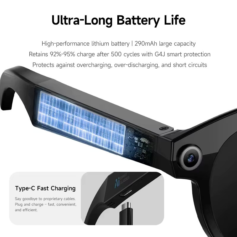 Lenovo HOT1600W KI-Smartbrille mit HD-Videoaufnahme, Echtzeit-Übersetzung und WLAN-Übertragung in Schwarz oder Weiß - Bild 5