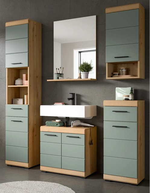 Inn.Furn Badmöbel Set Shawn 5-teilig in Grün und Eiche modern matt - Bild 1