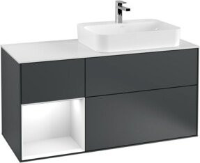 V&B Waschtischunterschrank Finion mit Wandbeleuchtung, Breite: 120 cm, Farbe: mittelblau lackiert - Bild 1