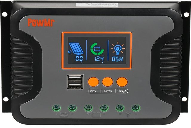 Pstar PWM Solar Laderegler für 12V-48V Lithium-Batterien, 30A, Grau - Bild 1