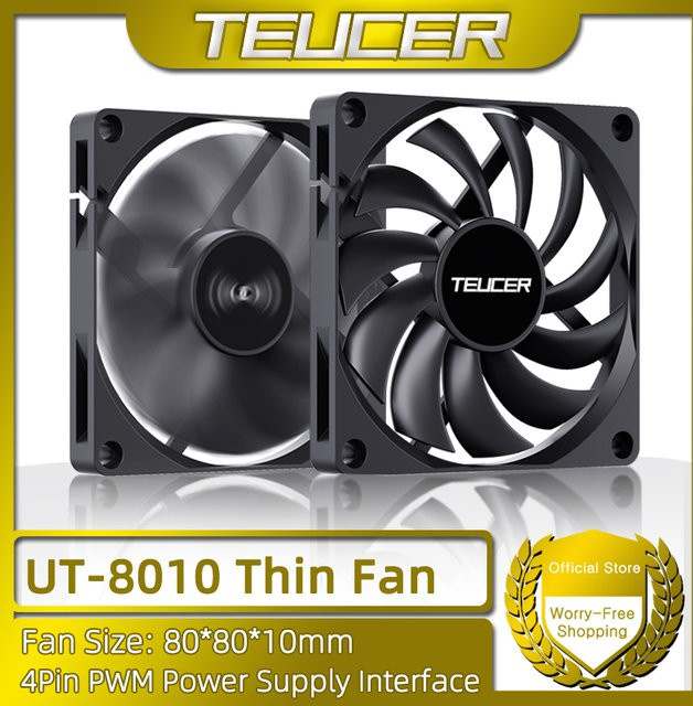 TEUCER UT-8010 PC-Lüfter, 80 mm, Schwarz, 800–3000 U/min, 4-Pin-PWM, 11 Flügel - Bild 1