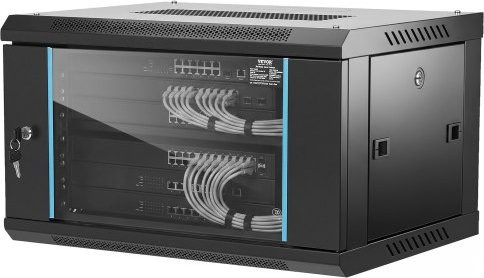 VEVOR 6U Netzwerk-Serverschrank zur Wandmontage in Schwarz mit abschließbarer Glastür und Seitenwänden für IT- und A/V-Geräte, Tiefe: 37,6 cm - Bild 1