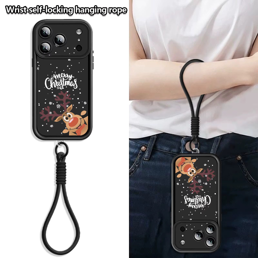 YISHANGOU Handyhülle mit Weihnachts-Hirschmuster für iPhone 11 bis iPhone 17 Pro Max, stoßfeste TPU-Abdeckung mit Lanyard, Farben: Rot und Schwarz - Bild 2