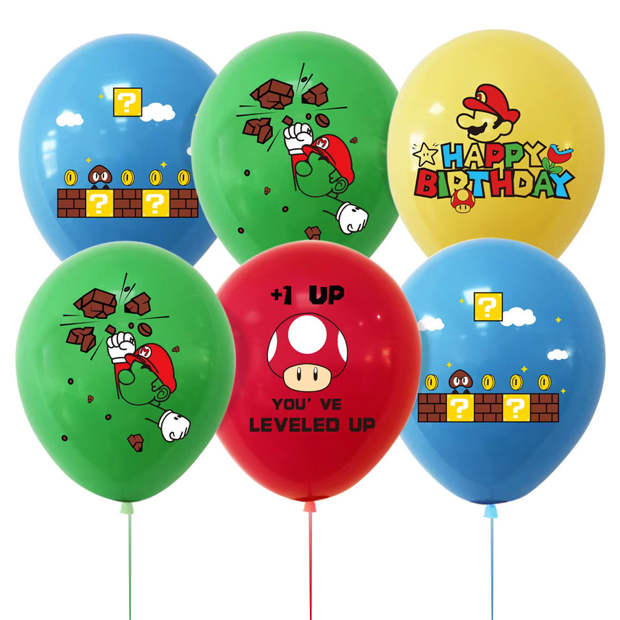 Bandai Mario Latexballons Set, Prinzessin Peach, Yoshi, Fragezeichen-Block, Stern-Print - Bild 3