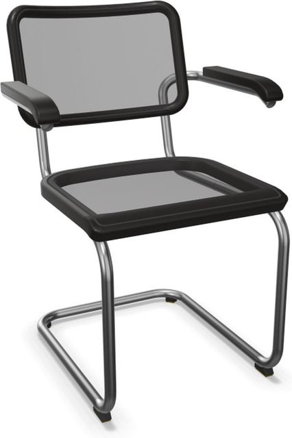 Thonet S 64 N Freischwinger mit Armlehnen in Schwarz und Kunststoff-Netzgewebe - Bild 1