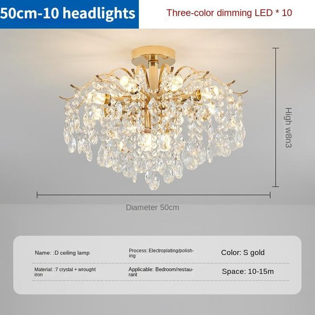Yuda Lighting Kristallleuchter in Gold/Messing, dimmbare LED Pendelleuchte aus Kristall und Metall für Wohnzimmer und Schlafzimmer, Durchmesser: 50 cm - Bild 1