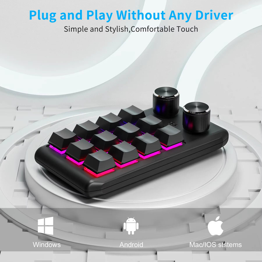 Ammtoo Bluetooth Makro-Tastatur mit 12 Tasten und 2 Knöpfen, mechanische Gaming-Tastatur in Schwarz mit Hot-Swap-Funktion und USB-Programmierung für Photoshop und Spielkonsolen - Bild 4