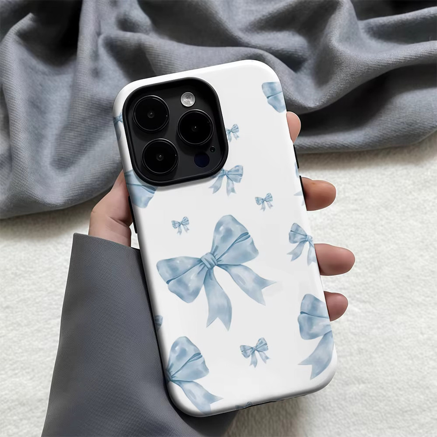 Potdemiel Handyhülle mit blauen Schleifen für iPhone 17 16 15 14 13 Pro Max Plus mit doppelschichtiger Rückseite in Blau - Bild 2