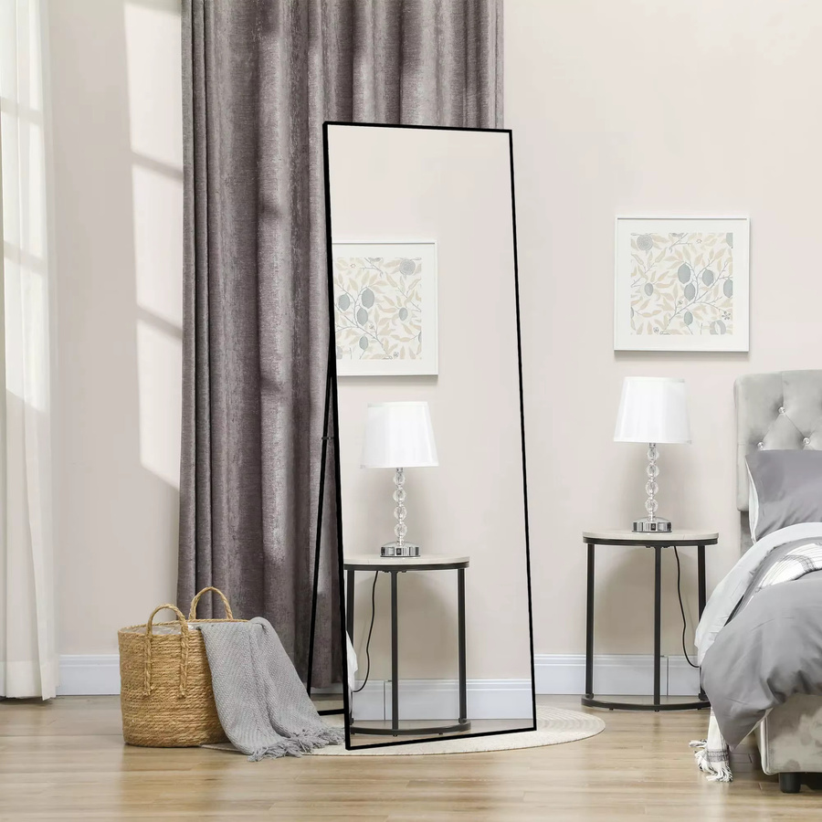 Rosahqnda Moderner quadratischer Standspiegel in Schwarz und Gold für Wohnzimmer und Schlafzimmer - Bild 2