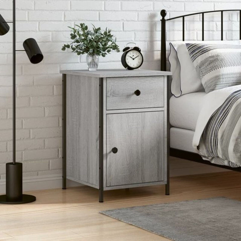 Nachttisch Vidaxl in Grau im Industrial Design aus Holzwerkstoff und Metall, B/T/H: 40 x 42 x 60 cm - Bild 1