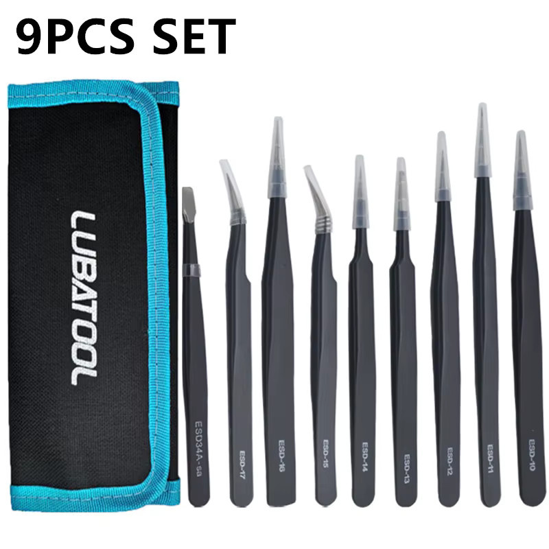LUBATOOL Präzisionspinzetten-Set aus Edelstahl in Schwarz, 10 Stück, antistatische Pinzetten für die Elektronik- und Handy-Reparatur - Bild 5