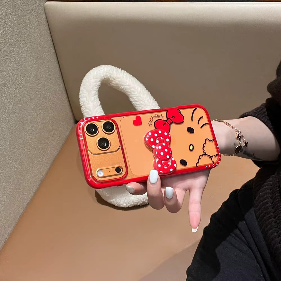 Sanrio Hello Kitty Handyhülle mit 3D Cartoon Schleife, transparente stoßfeste Hartschale für iPhone 17 16 15 14 13 Pro Max - Bild 3