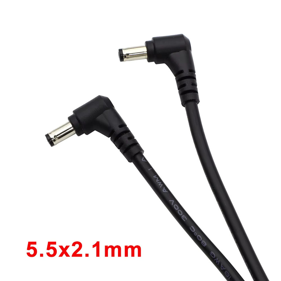 JCD DC-Stromstecker Kabelverbinder 90 Grad Winkeltyp 18AWG Stecker-zu-Stecker Stromverlängerungskabel Schwarz 5,5x2,5mm / 5,5x2,1mm 12V 10A - Bild 2