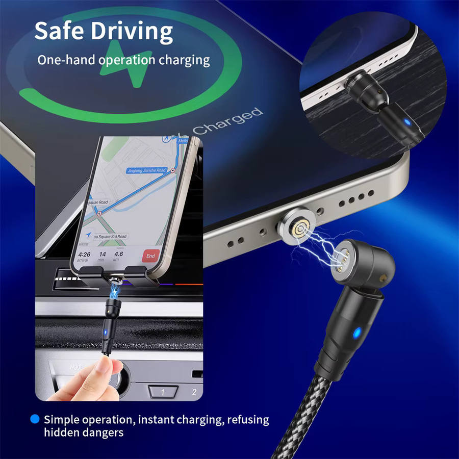 USLION PD 60 W 3 A Schnelllade-Magnetkabel mit 540 Grad Drehung für USB-C und Micro-USB in Schwarz und Rot - Bild 3