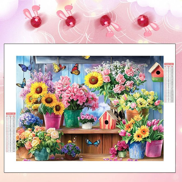 HUACAN DIY Diamant Mosaik Set mit Blumen, Schmetterling und Tieren, runde Wanddekoration in Multicolour, B/H: 30 x 20 cm - Bild 1