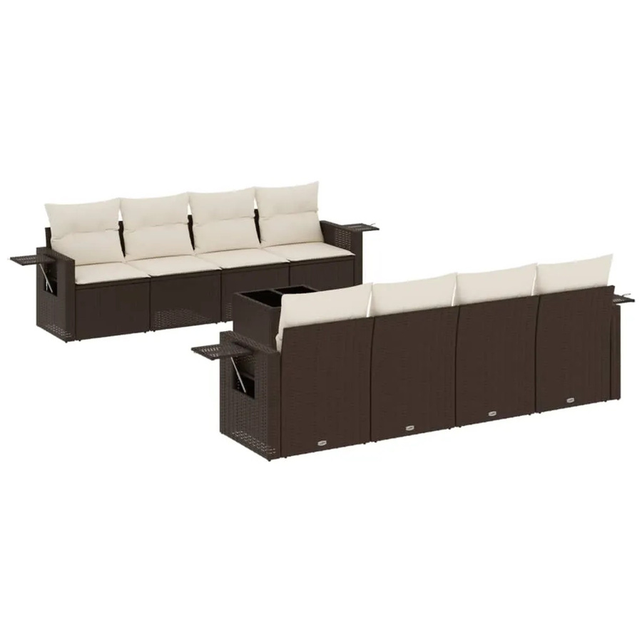 vidaXL 9-teilige Garten-Sofagarnitur aus Poly-Rattan in Braun mit cremeweißen Kissen - Bild 2
