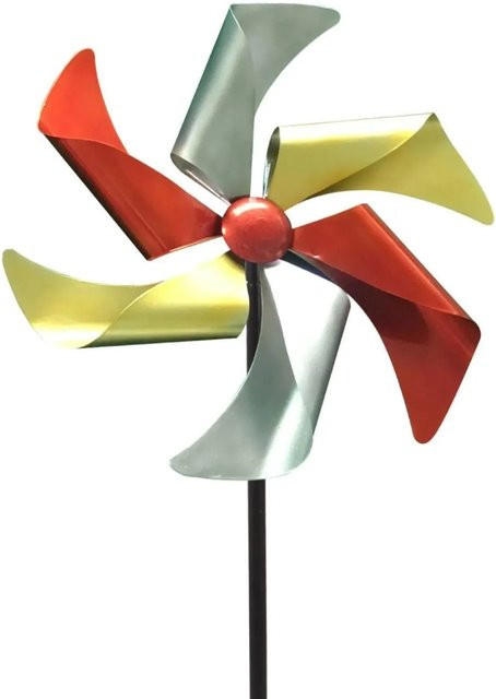 Lex Windrad Windspiel aus Metall als Gartendeko mit Erdspieß in Rot, Gelb und Silber - Bild 1