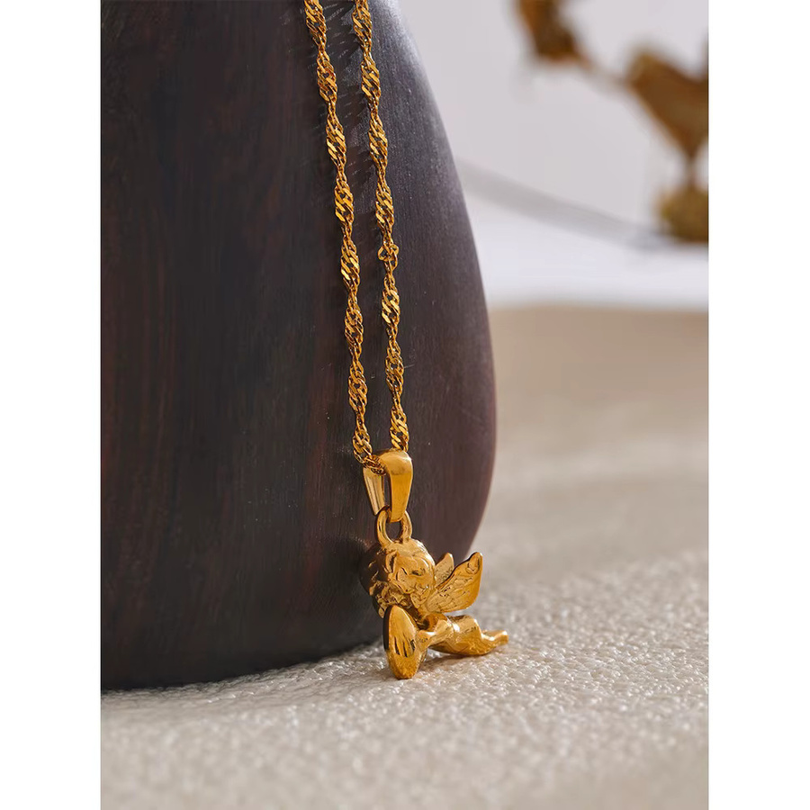 Yhpup Halskette Edelstahl, Engel Herz Anhänger, Gold, Unisex - Bild 3