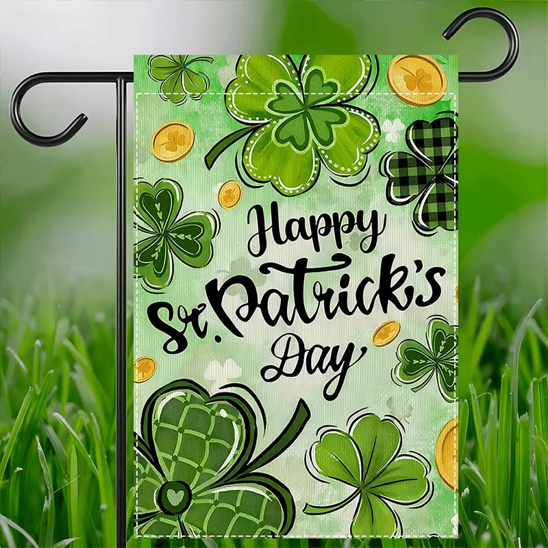 VIKAMA Happy St. Patrick's Day Gartenflagge mit Kleeblatt-Design in Grün, doppelseitig und wasserdicht, B/H: 30 x 45 cm - Bild 2
