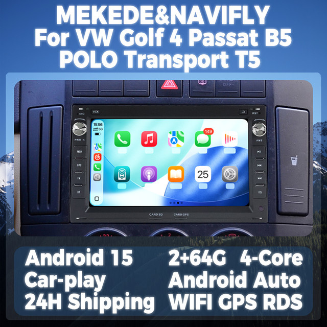 STRONGNAVI Drahtloses Multimedia Display mit Android 15 und CarPlay sowie Android Auto für Volkswagen Golf 4, Passat B5, Polo und Transporter T5 in Schwarz - Bild 1