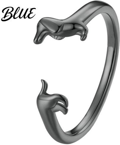 SILVERHOO Öffnungsring Dackel Hund Design, schwarz, Damen - Bild 1