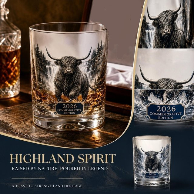 Guan Erye Lowball-Tumbler aus Glas mit grauem schottischem Kuhmuster - Bild 1